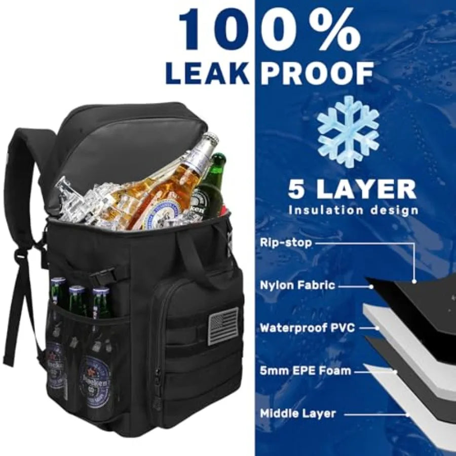 43L Cooler Backpack 45/55 Cans Insulated Leak Proof Tactical Backpack2 Insulated Comaprtments Thermal Bag Large Lunch Outdoor B