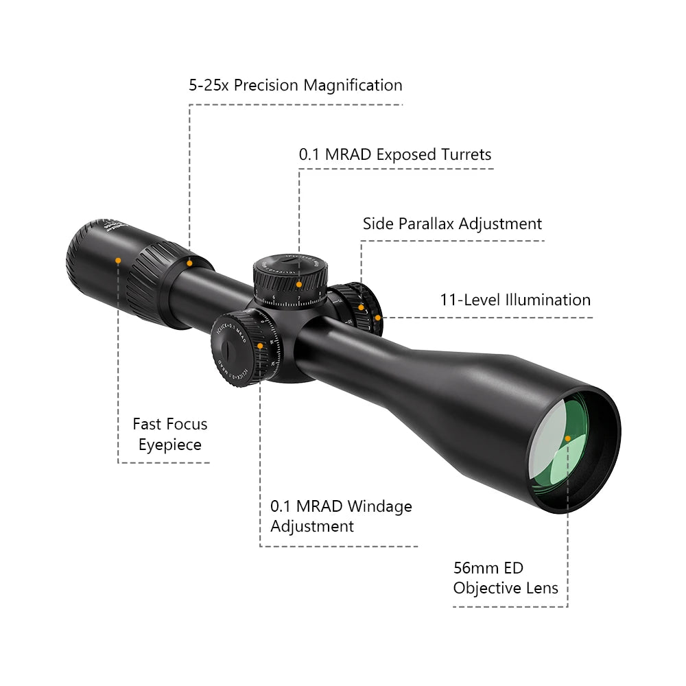 Aquilifer 5-25x56 Rifle Scope FFP Fully Multi Coated ED Glass Optics 56mm Objective for PRS Competition Long Range Hunting