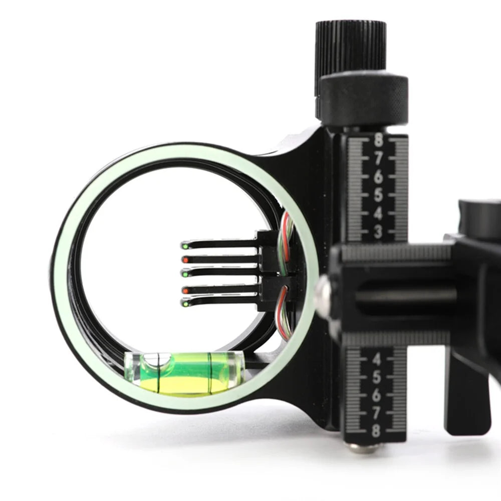 Compound Bow Sight 5 Pin Long Rod 0.019 Fiber Optic Adjustable Left Right Hand for Hunting Shooting Target Practice Accessories