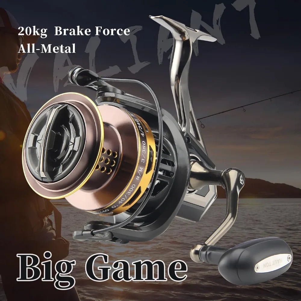 Big Game Surf Spinning Fishing Reel 8000/12000, 20KG Drag, Backlash-Free Bearings, Metal Reel Seat, Zinc Alloy Gear for Saltwater Fishing