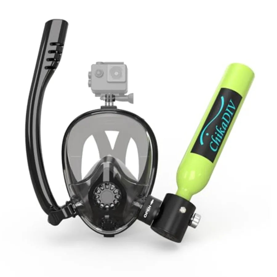 Snorkeling mini scuba tank with sub-mask 0.5L aluminum diving cylinder black DOT-certified pony bottle with full-face mask inte