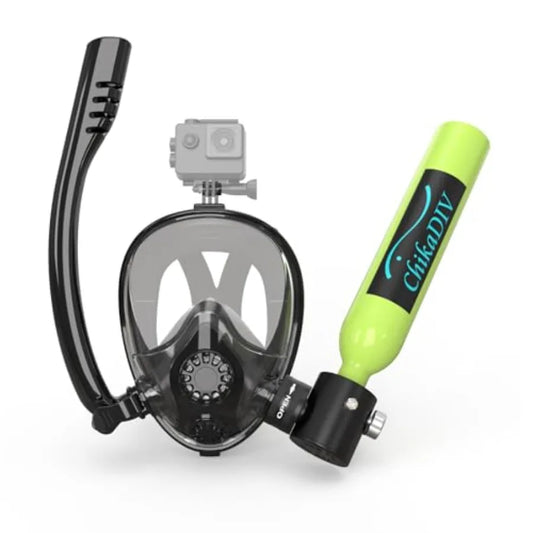 Snorkeling mini scuba tank with sub-mask 0.5L aluminum diving cylinder black DOT-certified pony bottle with full-face mask inte