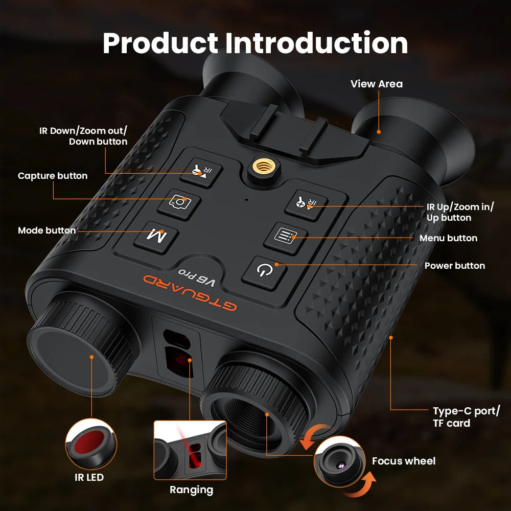 Night Vision Goggles GTGUARD V6 PRO 8X Digital Zoom Head-mounted Binoculars Telescope Crosshair Ranging Distance Measurement Support Helmet-mounted Hiking Animal Observation