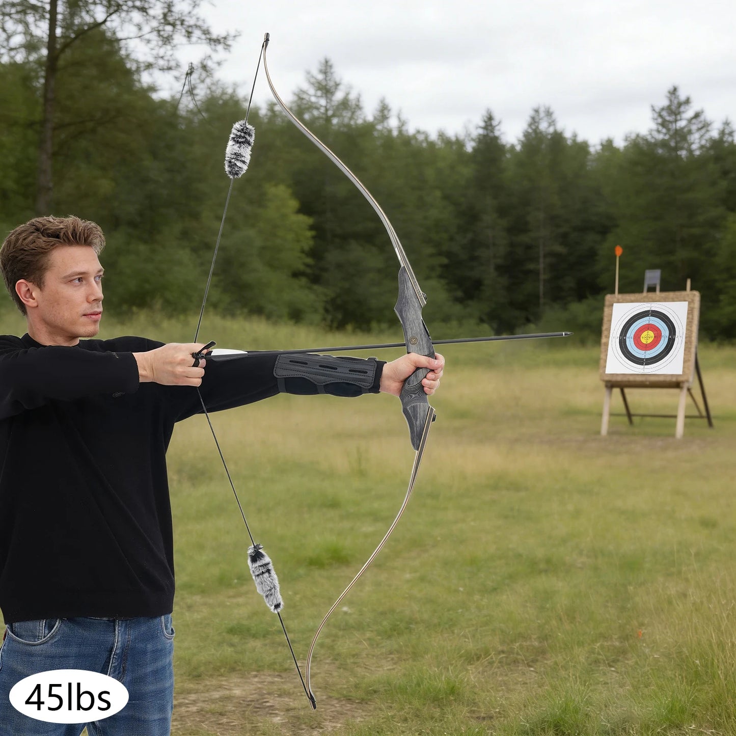 20.41kg/45lbs Takedown Recurve Bow, Wooden Recurve Bow, Recurve Bow Kit Used to Practice Basic Archery Posture, Aiming, and Release Techniques in a Backyard or at a Shooting Range