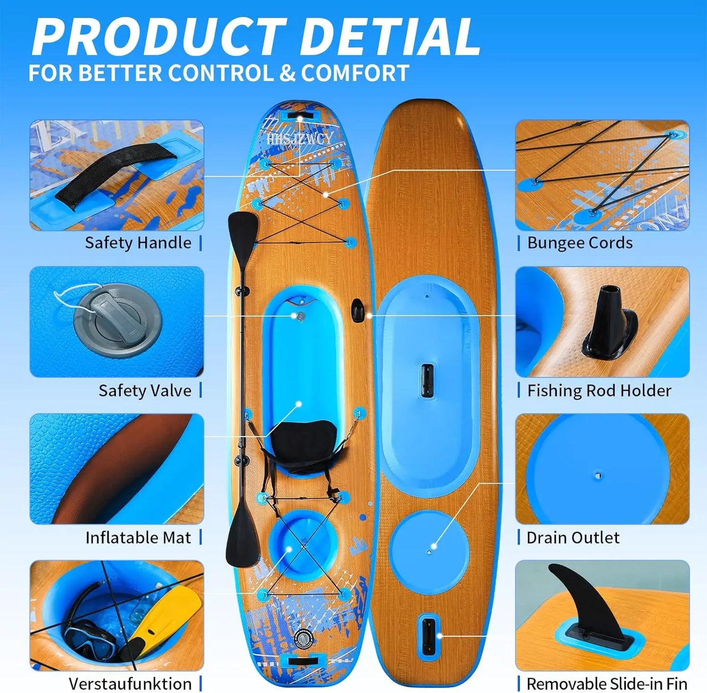 12ft Inflatable Kayak Set with Detachable Seat, Aluminum Oar, Backpack, and Hand Pump - SUP-Kayak Combo Boat for Adults and Youth, Ideal for Fishing and Touring