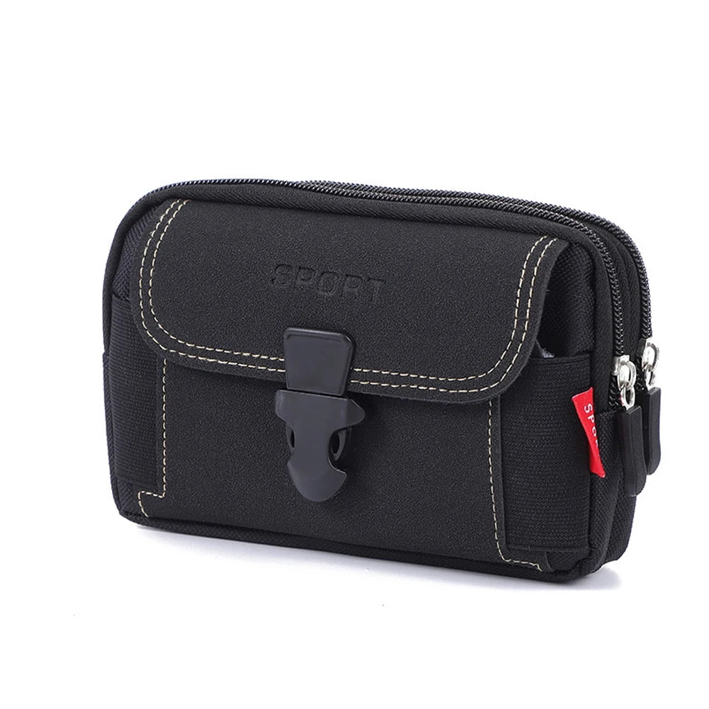 Multi-zipper Men Canvas Waist Belt Bum Bag Running Pouch Travel Camping Bags Casual Portable Mobile Phone Pouches