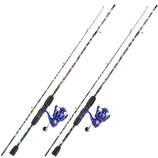 Fishing Rod Combo, 2Piece 6Foot Graphite amp Fiberglass Rod with AntiReverse Spinning Fishing Reel 1Pack 2Pack