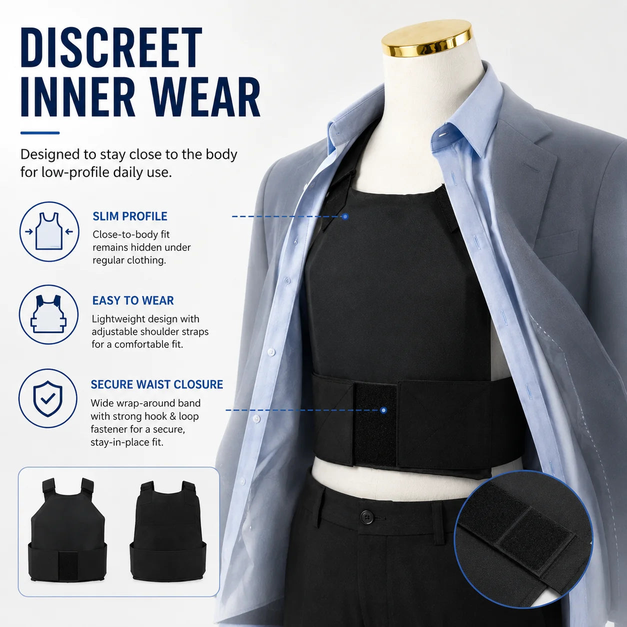 Thin Breathable Concealed Safety Vest-Can Insert 11x14inch 3a Board for Outdoor Safety Protection (Board Not Included)