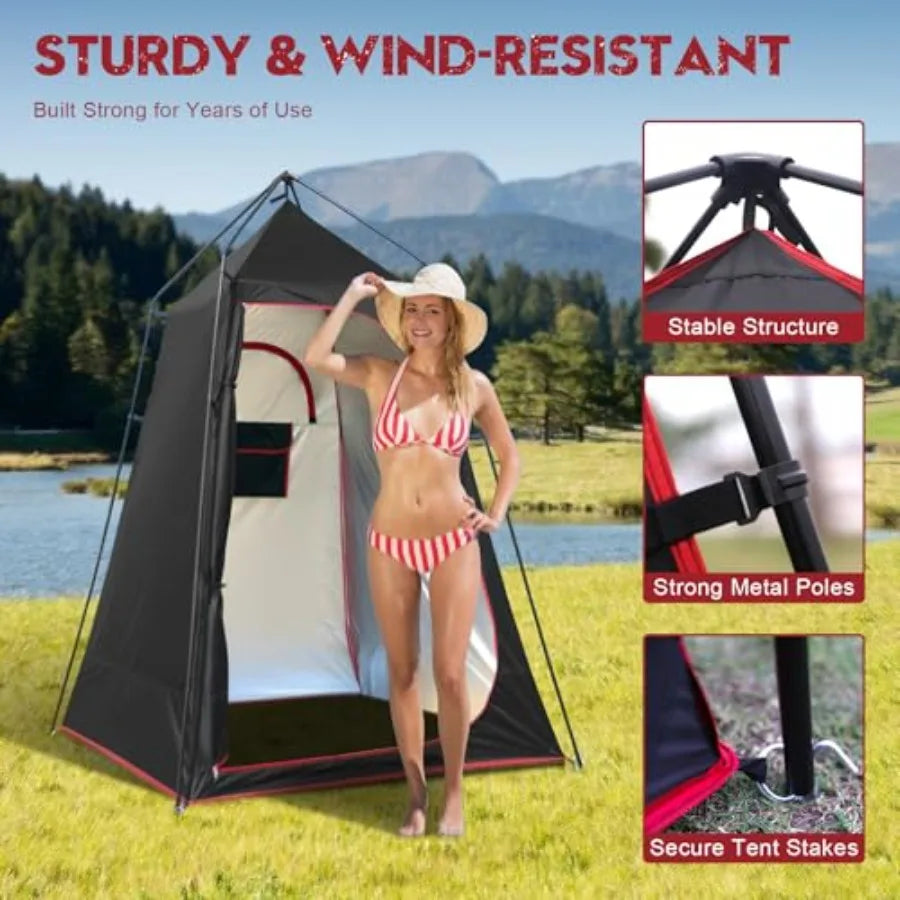 Camping Shower Tent, Portable Outdoor Privacy Shelter for Showering and Changing, 7.2 FT Easy-Setup Toilet Tent with Floor and