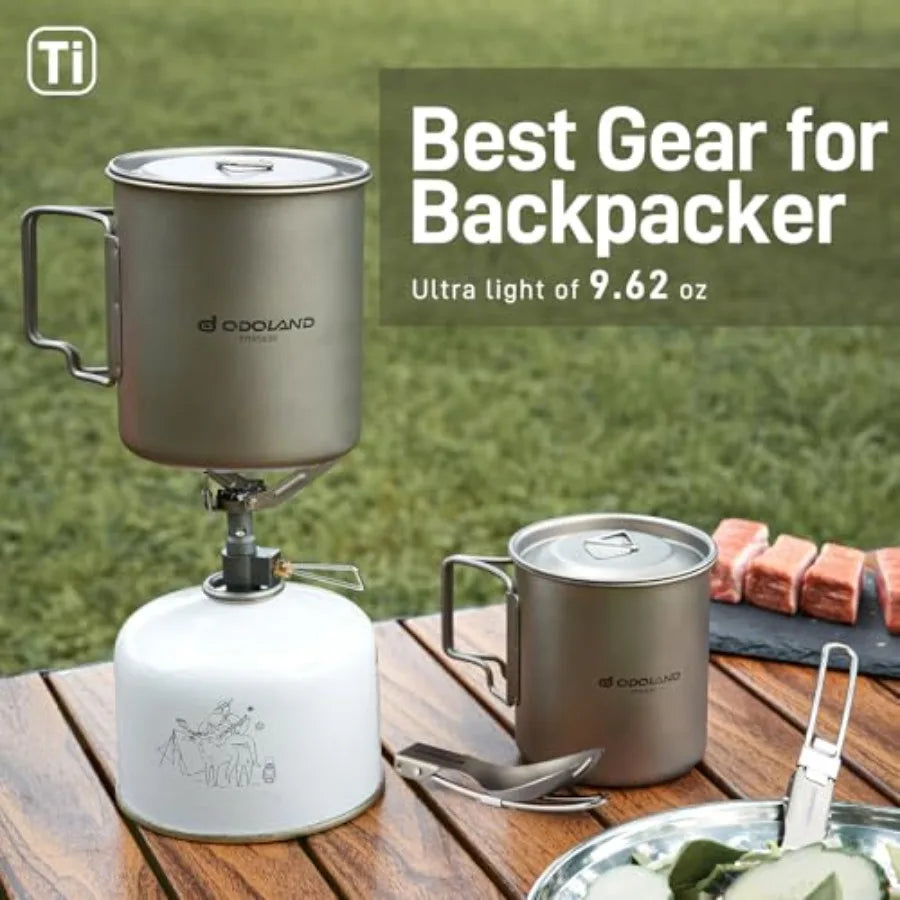 Titanium Camping Cookware 420ML and 750ML Titanium Pot with Lid and Spork Lightweight Camping Pot for Backpacking Hiking Travel