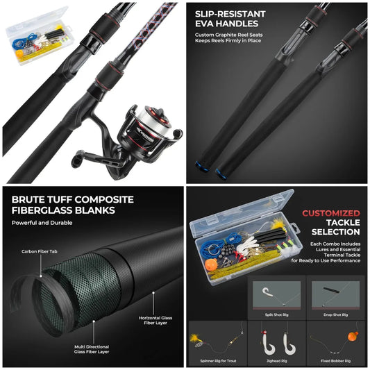 Fishing Rod and Combo, Spinning & SpinCast Combo, Custom Tackle Kit, Pre-Spooled Line, Brute Tuff 2Pc