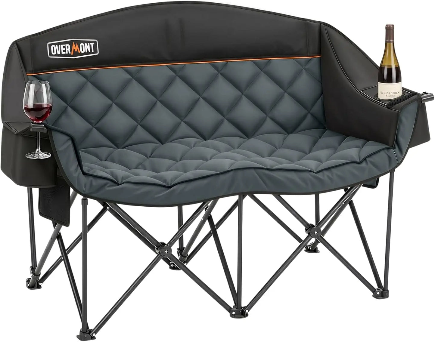 Oversized Double Camping Chair with Cooler Bags, Padded 2 Person Loveseat 850LBS Capacity, Portable Folding for Outdoor Beach Lawn