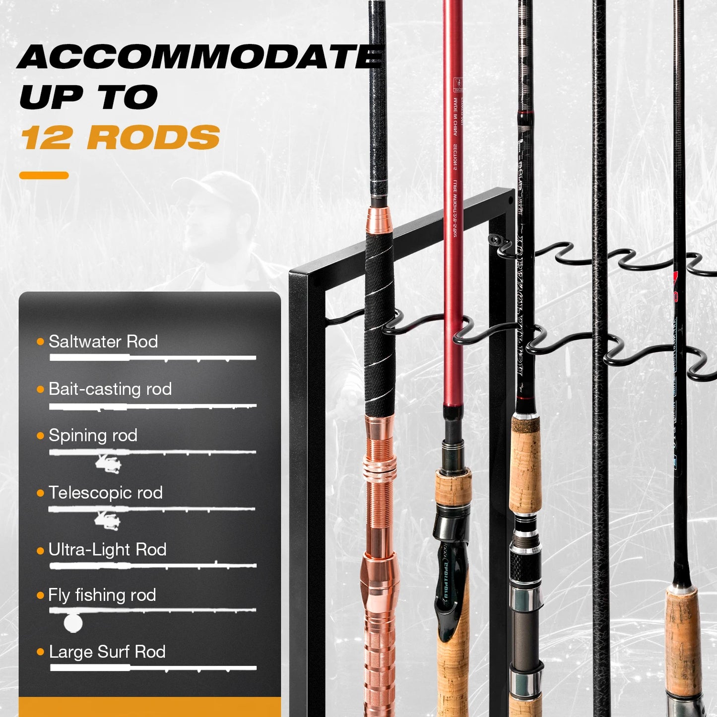 Fishing rod holder,Fishing Rod Rack Storage up to 12 Rods,Fishing Tackle Storage Cabinet,Fishing Pole Holders for Garage