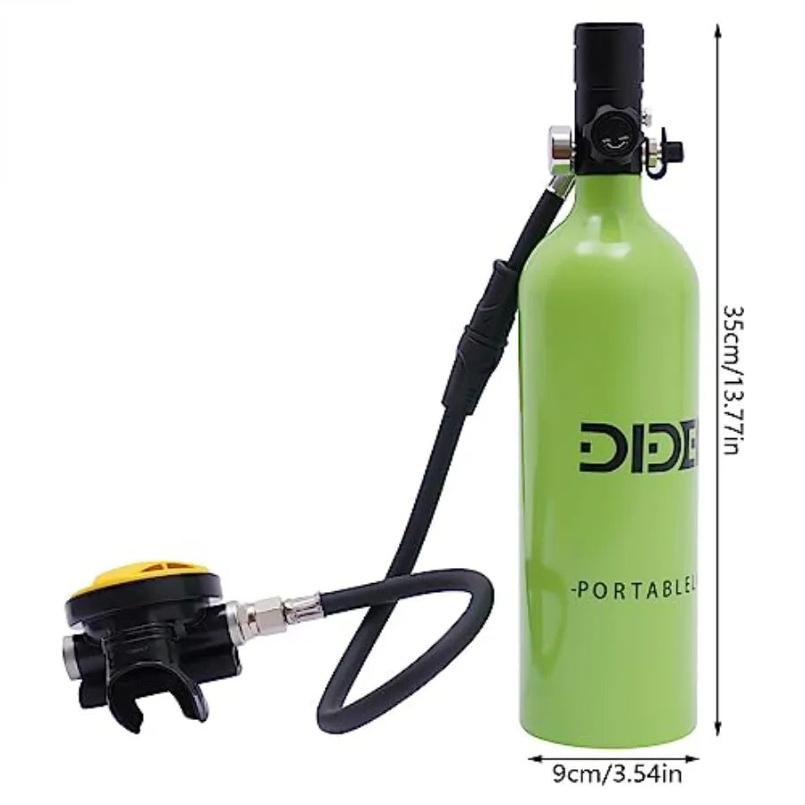 Mini Scuba Tank for snorkeling scuba diving, aluminum alloy, black, 1L capacity, 200Bar refillable, supports 15-20 min underwat