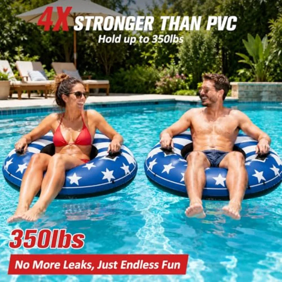 River Tube for adults lake pool floating, heavy duty rubber with commercial grade inner tube, premium canvas cover, removable c