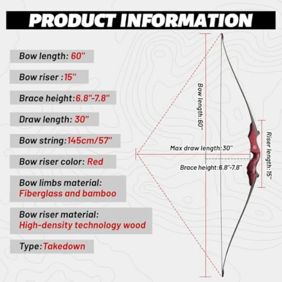 60'' Archery Longbow and Arrow Set for Adult Takedown Wooden Longbow with Arrow Quiver Competition Long Bow for Hunting Right H