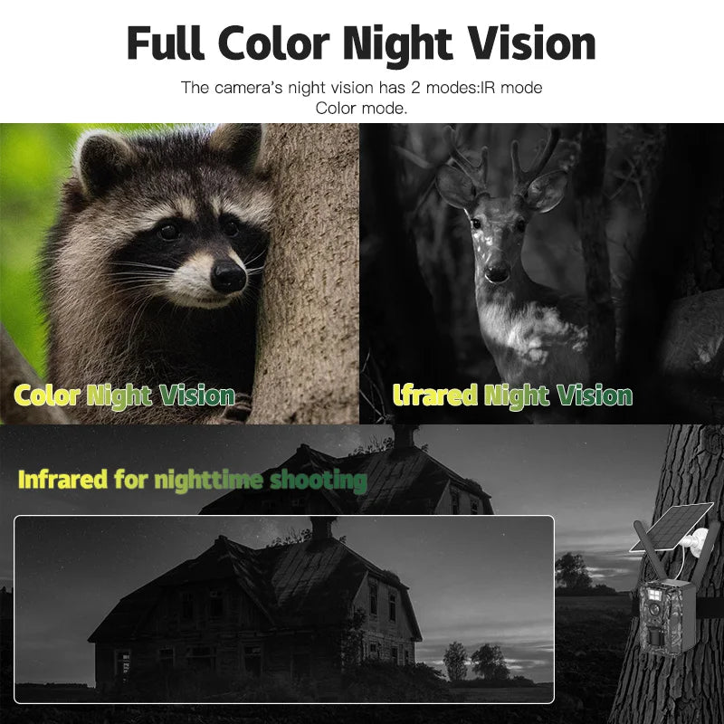 FIRSTCCTV EU 4G Cellular 3MP 2K Battery Solar PIR Motion Activated Wildlife Hunting Trail Camera IP66 Outdoor Night Vision