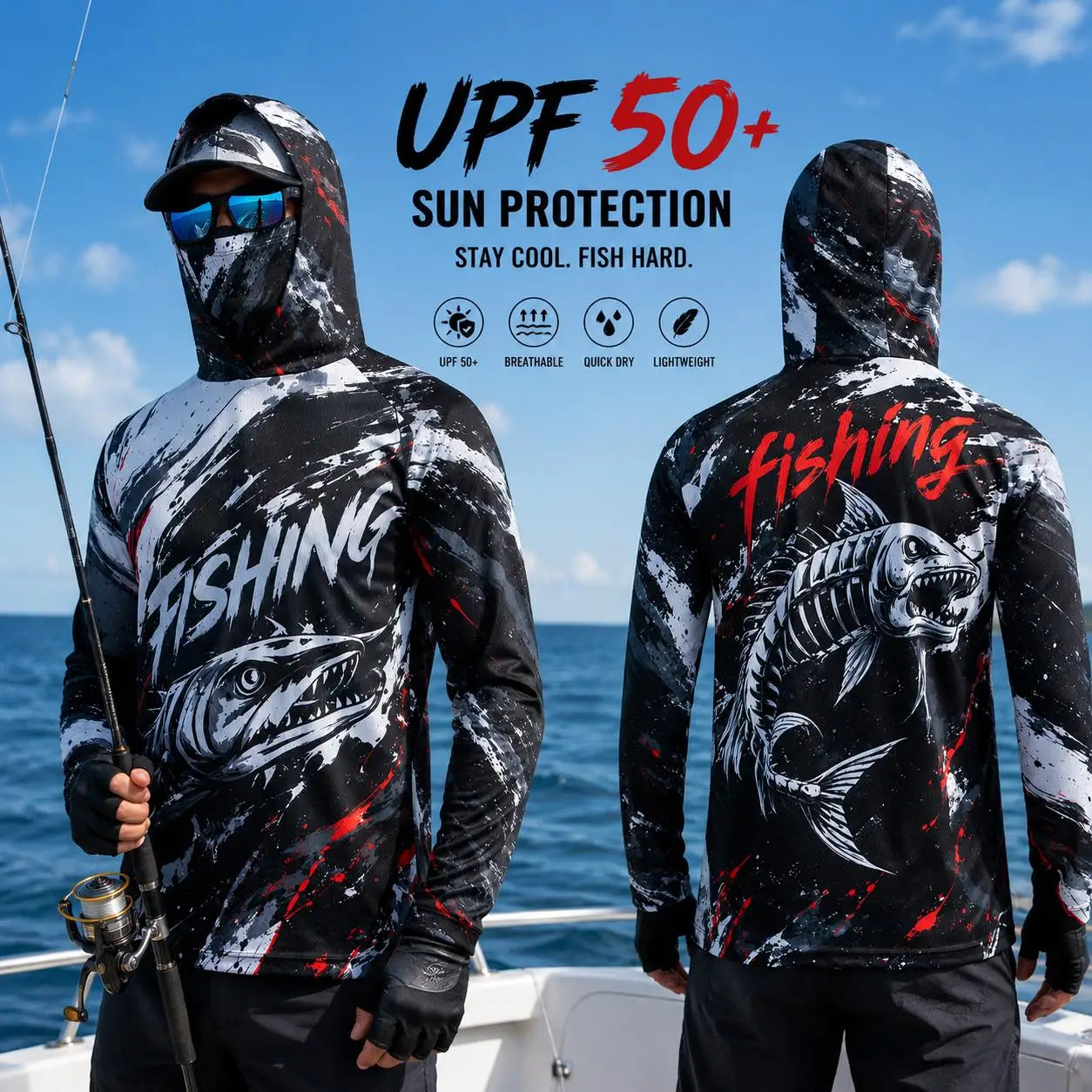 Men's Purple Camo Fishing Hoodie UPF 50 Sun Shirt Quick Dry Breathable Long Sleeve Outdoor Angling Jersey With Neck Gaiter