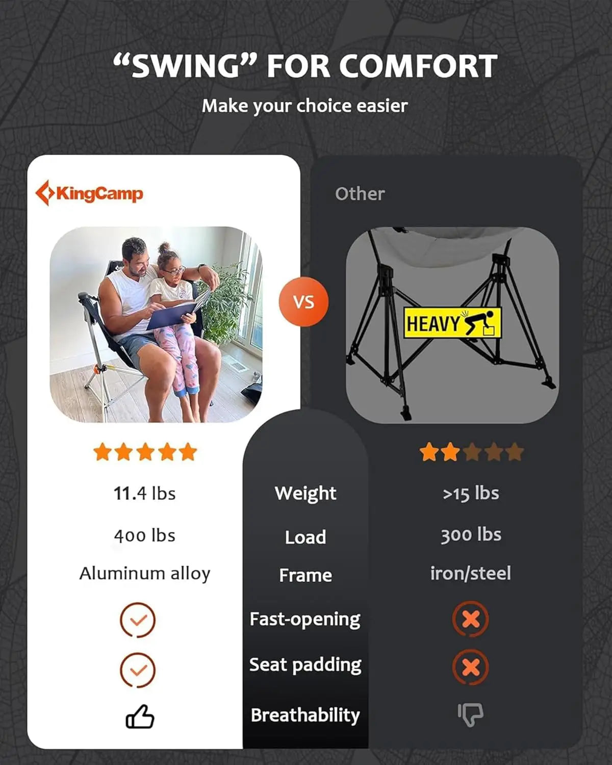 Portable Folding Hammock Chair with Footrest, Heavy Duty Rocker for Outdoor Camping Beach Patio, Max 400lbs