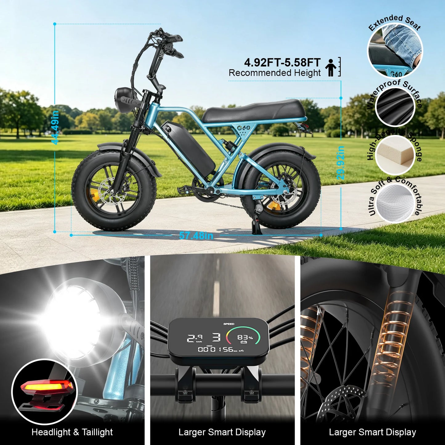 OBX 500W Electric Bike for Adults Max 25MPH+ Battery 36V 13AH E-Bike Electric Bicycle 16x4" Fat Tire Mountain Bike