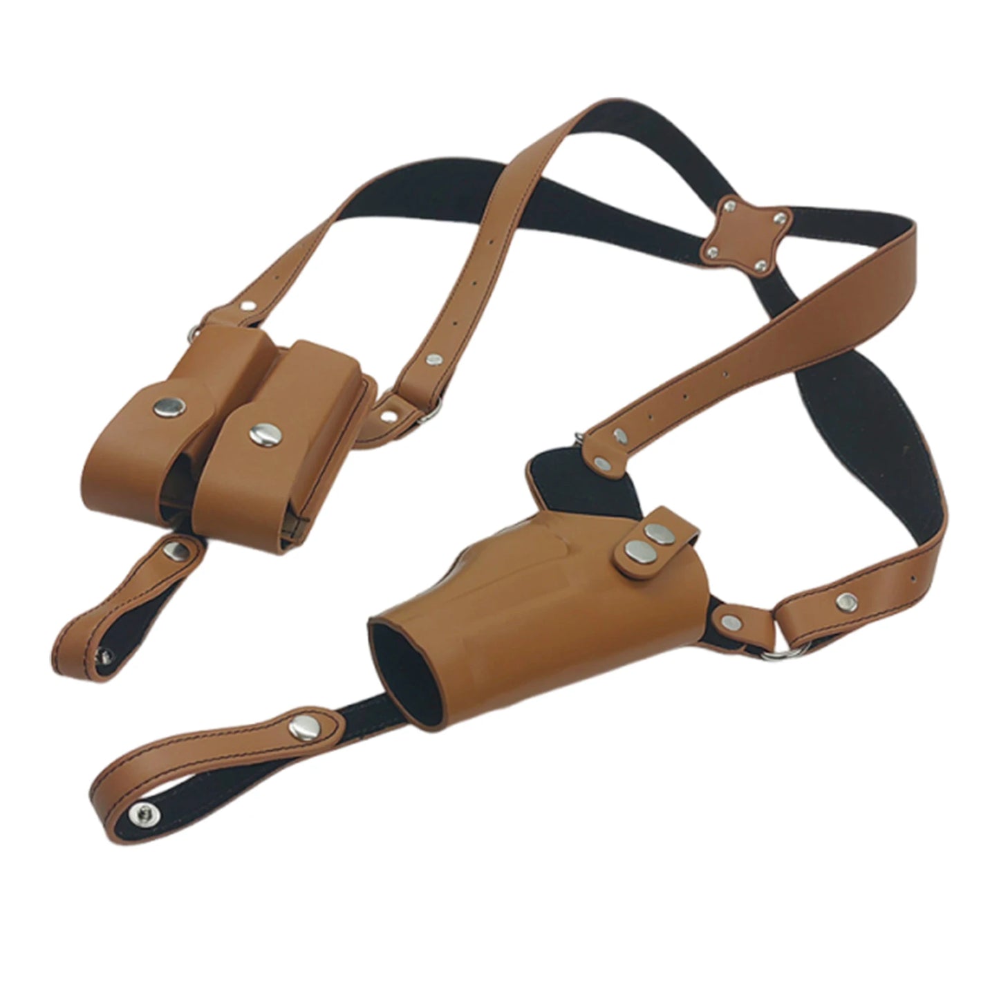 Leather General Vertical Gun Holster with Double Magazine Pouch Forearm Hidden Shoulder Holster Universal Fit for Most Pistols
