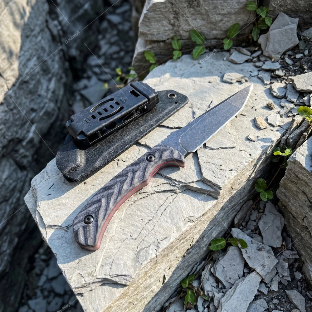Every Day Carry Wear-Resistant Wilderness Rock Climbing Meat Slicing Knife Multi-Purpose Camping Picnic Straight Knife Portable Knife with K Sheath