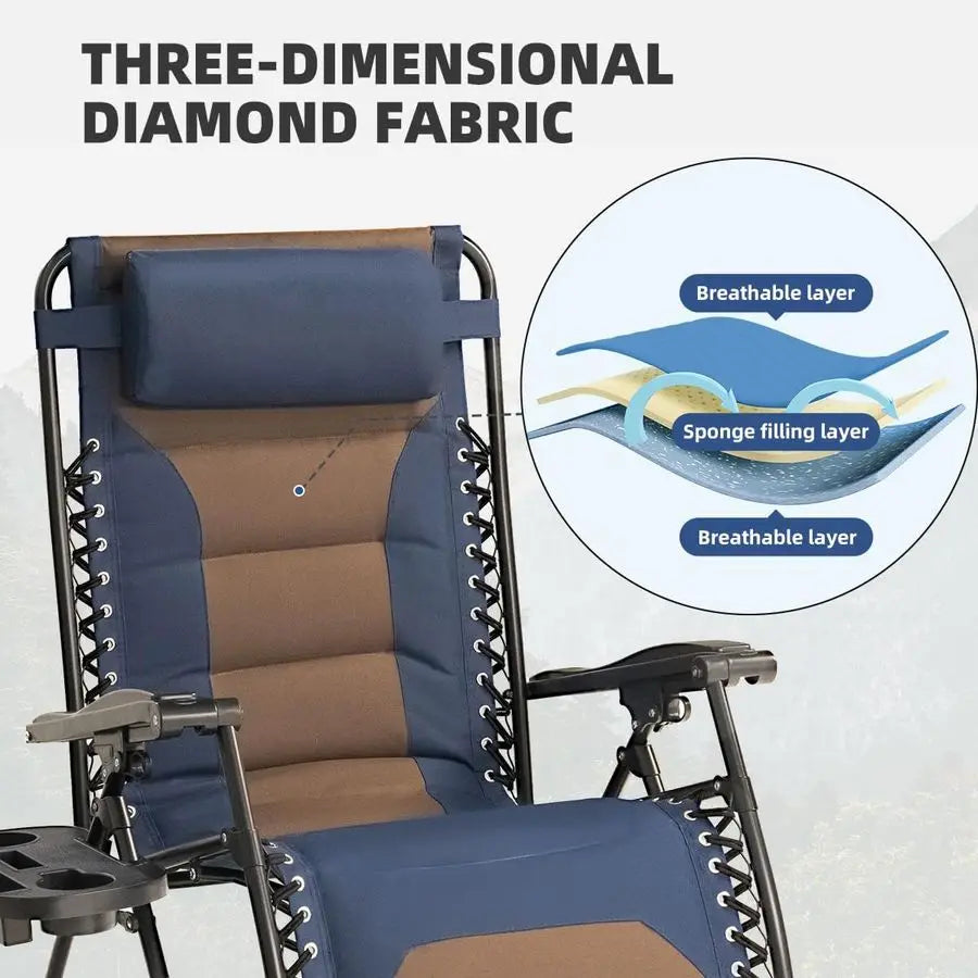 Gravity Chair Oversized Padded Recliner with Adjustable Headrest amp Cup Holder 600D Oxford Folding Lounge Chair for Outdoor Cam