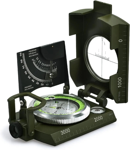 Waterproof Hiking Compass with Fluorescent Scale - Compass Navigation with Clinometer & Carry Bag Military Compass
