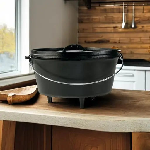 8 Quart Cast Iron Dutch Oven with Lid - Dual Handles, Campfire Cookware for Heavy-Duty Camping