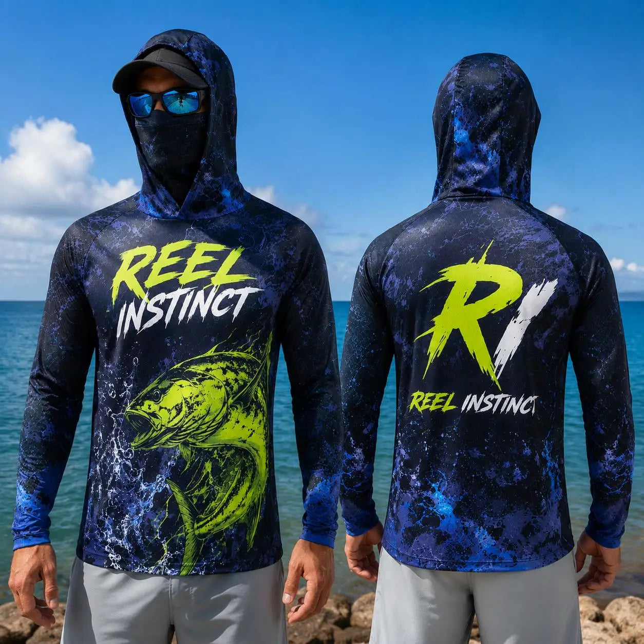 Men Fishing Hoodie Shirt Protection Long Sleeve Face Cover Quick Dry Sun Protection Fishing Jersey Performance Sailfish
