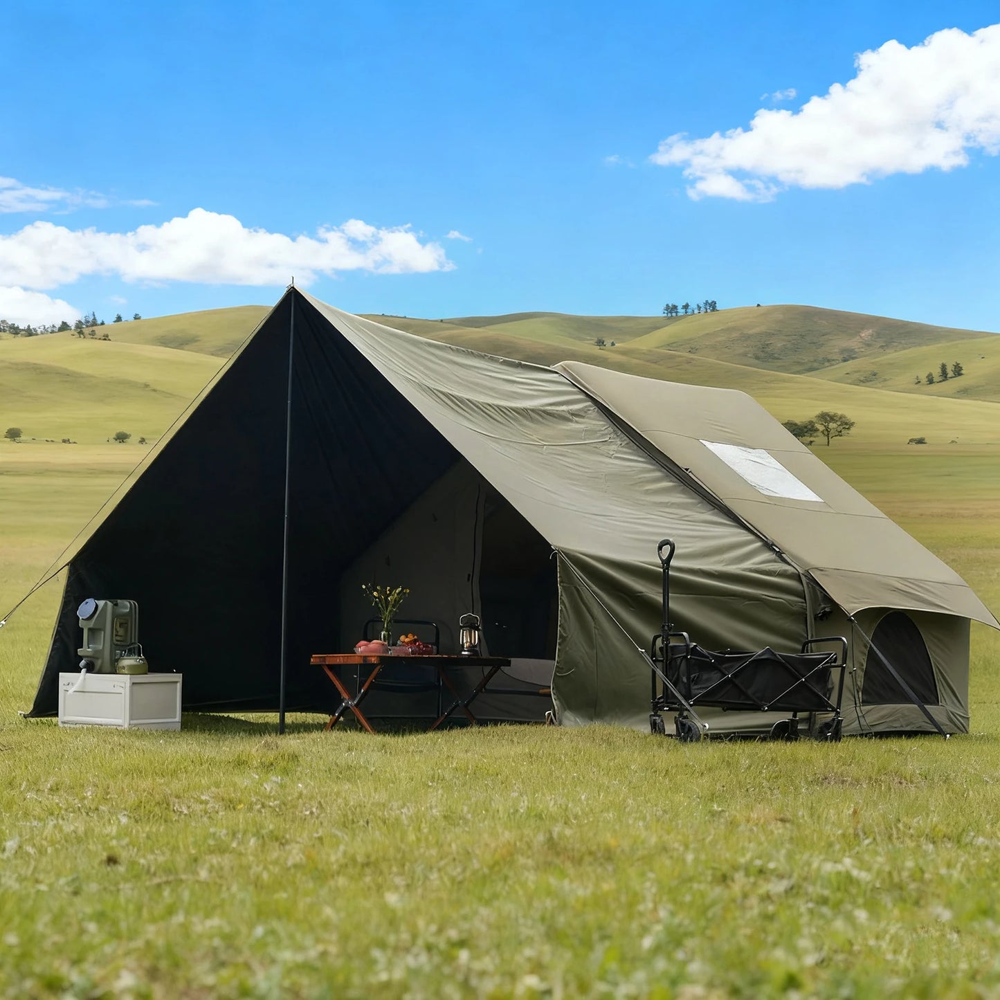 PAKICETUS Upgraded Inflatable Camping Hunting Visualization Tent, No Assembly Luxury Glamping House, Easy Setup With Air Pump, Tear Resistant Mesh Zipper, 5-8 Person All Season Outdoor Tent