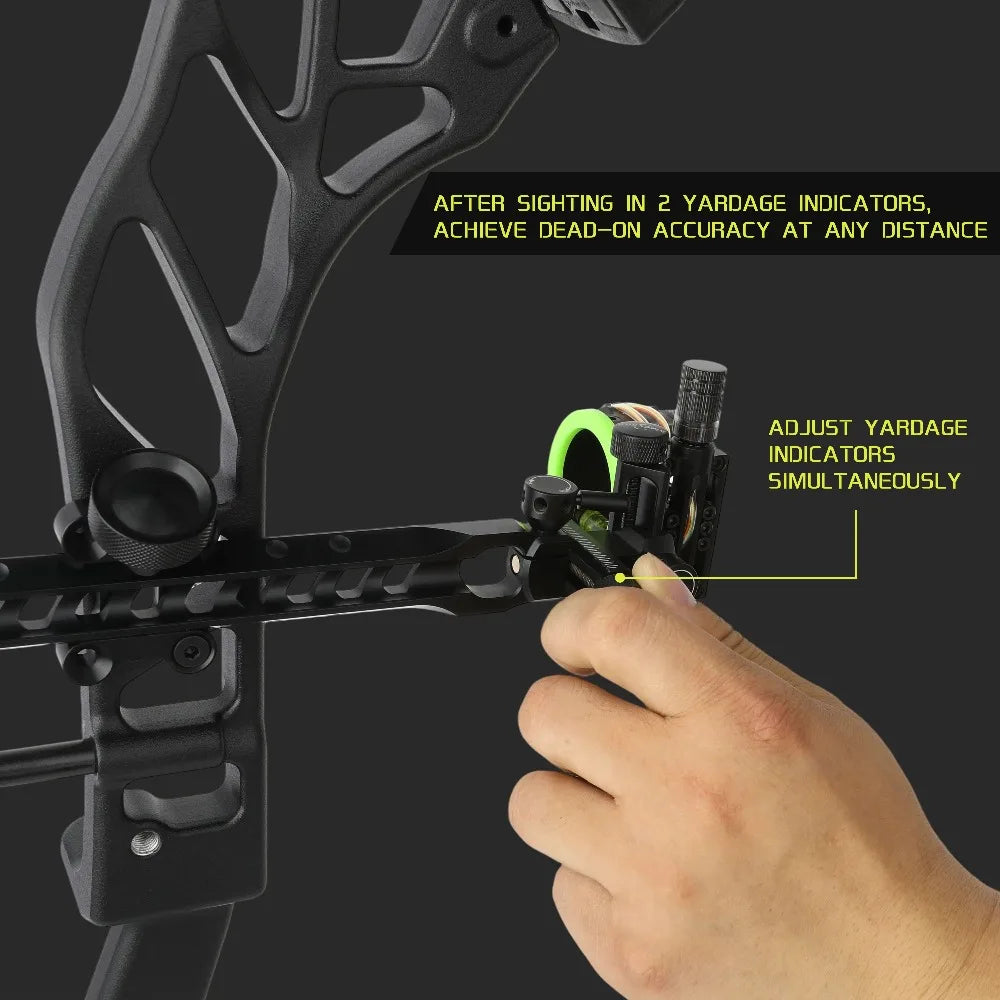 Compound Bow Sight CNC Machined Alloy 5 Pin 0.019 Inch Fiber Optic with Optional 4X 6X 8X Lens for Left Right Hand Archery Hunting Accessory
