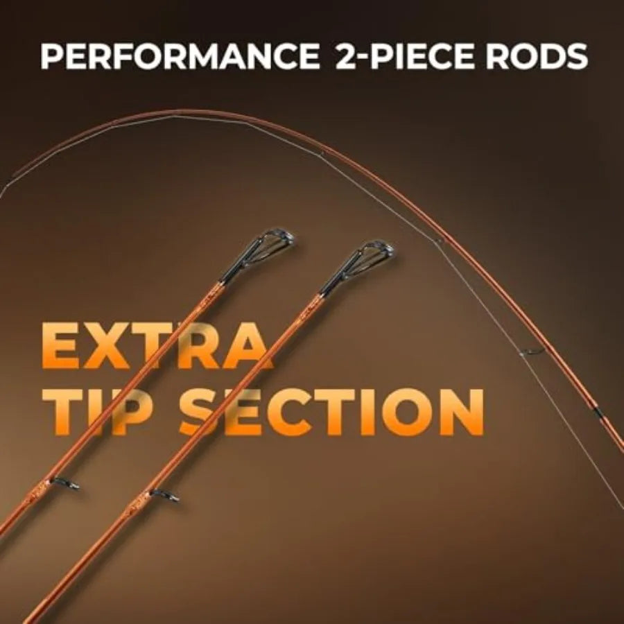 Twin-tip fishing rod and reel combo for spinning and baitcasting, IM6 graphite 2pc rod with flame pattern design, stainless-ste