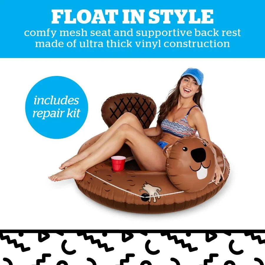 . Heavy Duty River Tube Inflatable Raft for Floating River Float with Drink Holder Grab n' Latch Rope and Comfy Mesh Seat - Bea