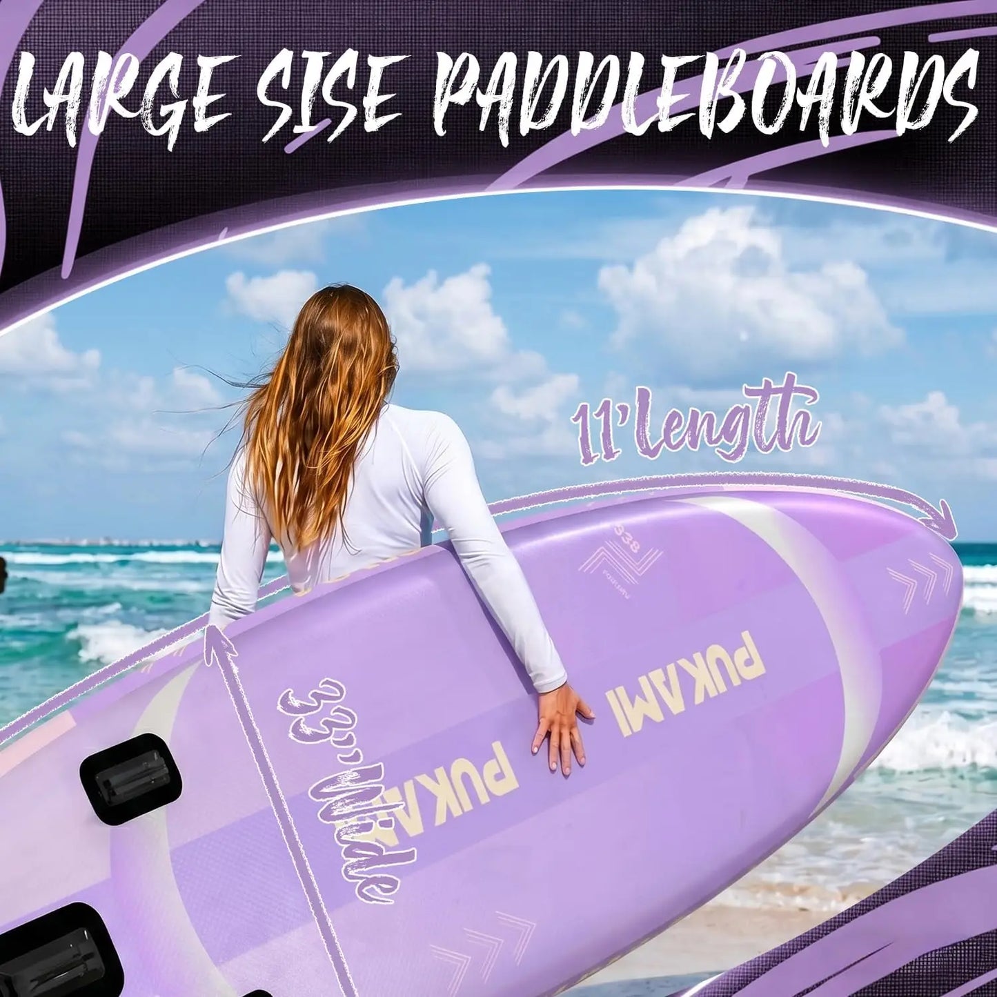 Extra Wide Inflatable Stand Up Paddle Board, 11'1" x 33", 450 lbs Capacity for Adults, Includes Premium Accessories Kit, Backpack, and Seat, Non-Slip Stable Deck, Blow Up Kayak Suitable for Yoga, Fishing, and Surfing