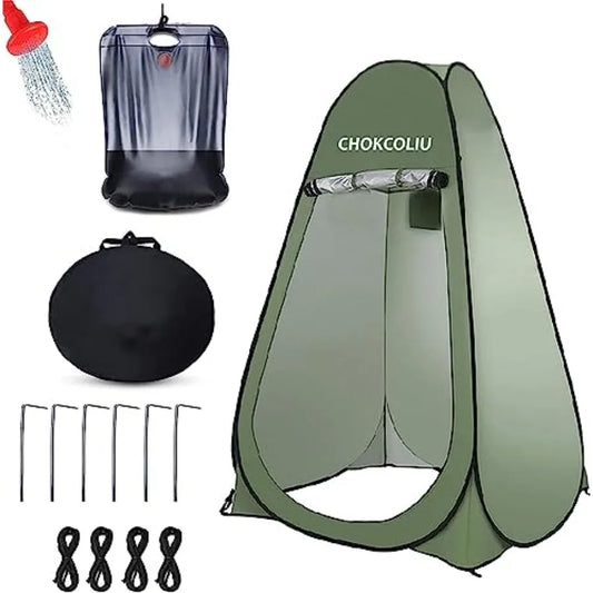 Pop-up Shower Tent and 20L Solar Shower Bag Combo - Waterproof Camping Privacy Shelter with Portable Heated Water Reservoir for