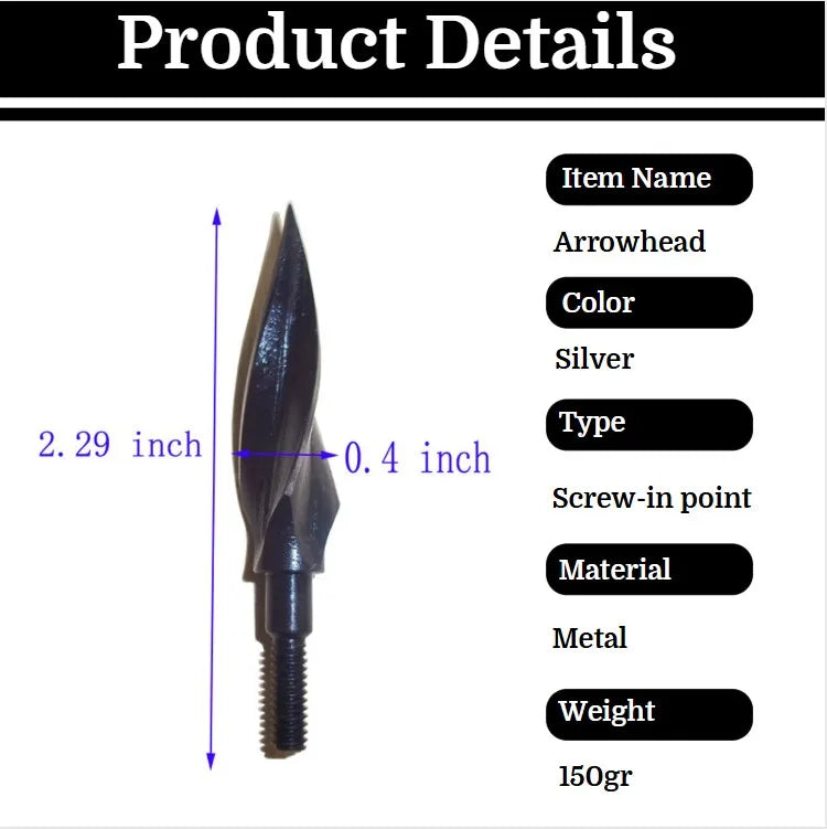 12X Traditional Broadhead 150Grain Arrowhead Tip Point Archery Arrow Bow Hunting 12pcs arrowheads Screw In Point Bow Hunting