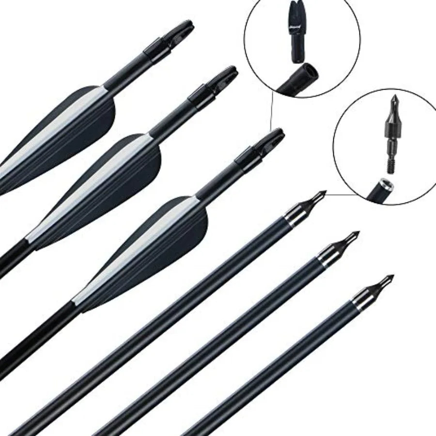 Archery 56 Takedown Hunting Recurve Bow and Arrow Set Metal Riser Right Hand Black Longbow Kit with 6Pcs Carbon Arrows Right Ha