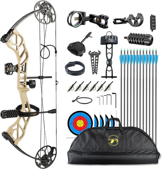 Compound Bow Pro Set Easy to Adjust No Bow Press Needed Bow and Arrow Set 19-31\\" Draw Length 0-70 Lbs Draw Weight Up to IBO 32