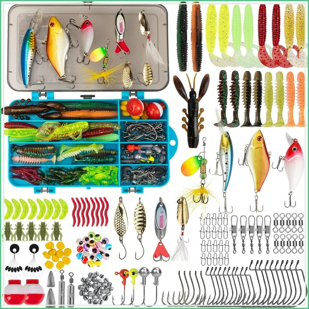 Complete Fishing Lures Kit - 153pcs Tackle Box for Bass, Trout, Freshwater Gear with Topwater Baits, Swimbaits, Frog, Accessories Gift for Men