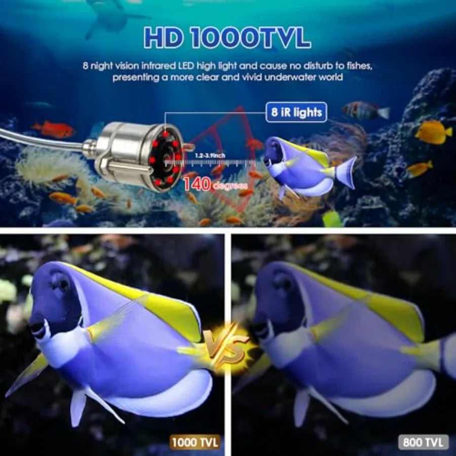 Underwater Fishing Camera 4.3" HD DVR Portable Fishing Camera 140-Degrees Wide Angle 1200TVL Fish Finder with 8pcs IR Lights fo