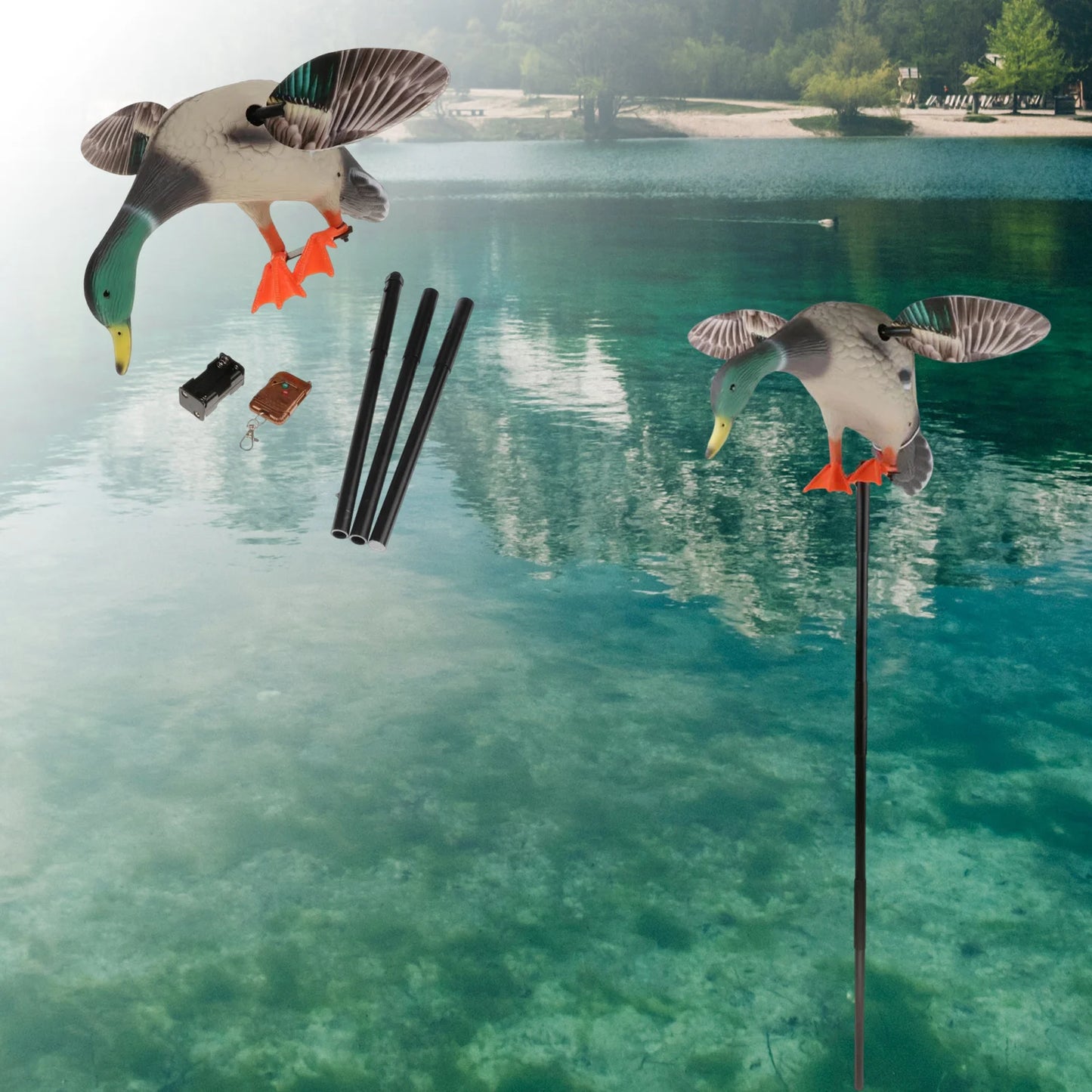 Electric  Mallard Drake Decoy Hunting Duck Decoy w/ Support Foot   Garden Pond Decor Lawn Ornaments