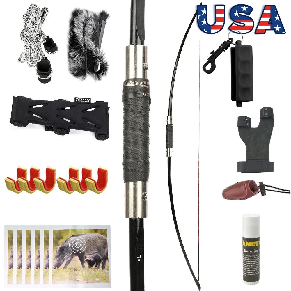 Hunting Takedown English Longbow Arrow Set 64.5'' Bow 60/65/70Ibs for Adults Archery Shooting Target RH LH Outdoor Sports