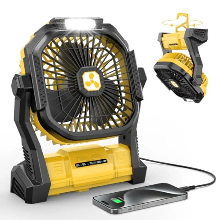 Portable Fan Rechargeable, 20000mAh Cordless Battery Powered Fan with LED Lantern Battery Operated for Camping Travel Bedroom H