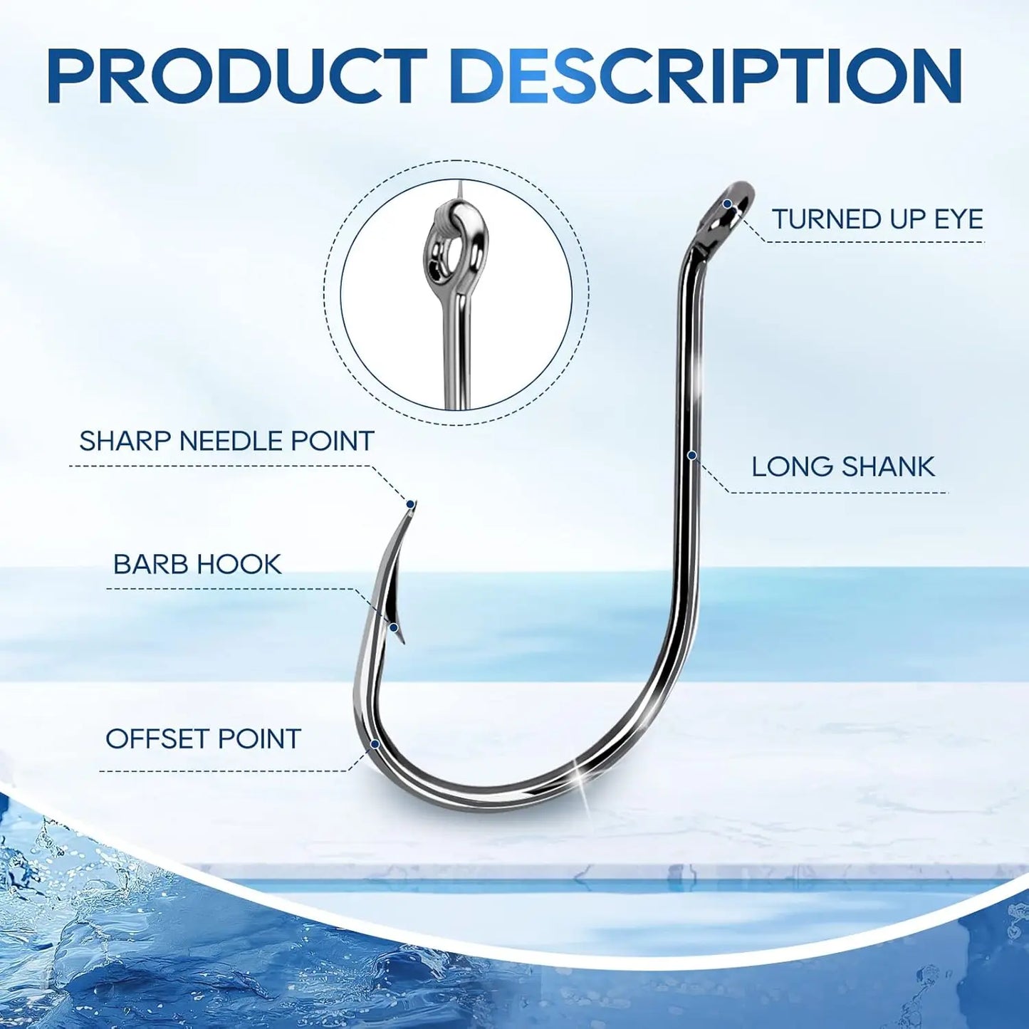Octopus Fishing Hooks, High Carbon Steel, Offset Circle, for Saltwater Freshwater, Size 1/0-5/0, 50pcs