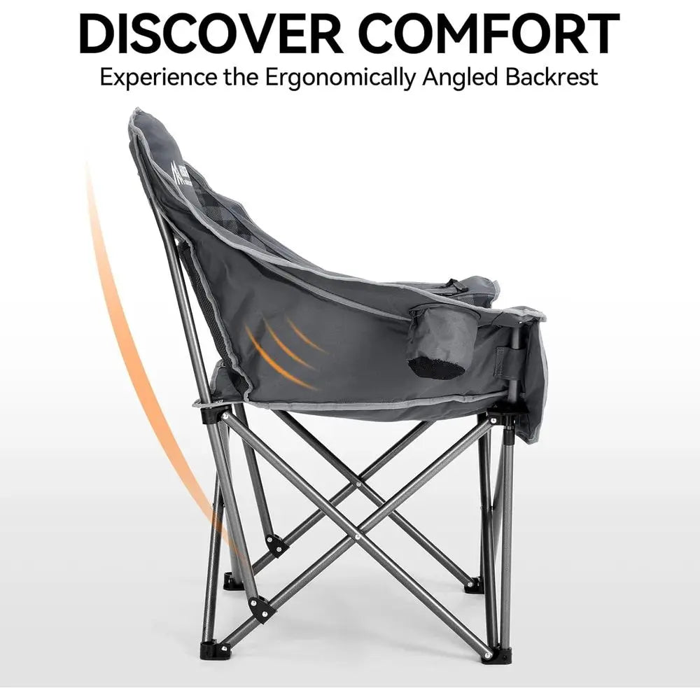 Oversized Padded Camping Chairs with Cup Holder and Cooler Bag, Heavy-Duty Portable Lawn Chairs for Outdoor Sports, Supports 450