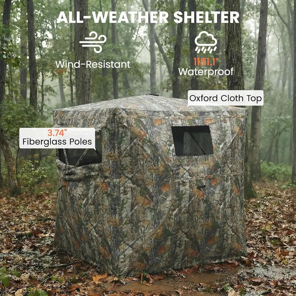 2-Person See-Through Hunting Blind with 270° Panoramic View, Waterproof & Windproof, Camouflage for Deer Hunting