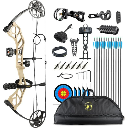 Topoint Archery Compound Bow Pro Set Easy to Adjust No Bow Press Needed Bow and Arrow Set 19-31" Draw Length 0-70 Lbs Draw Weig