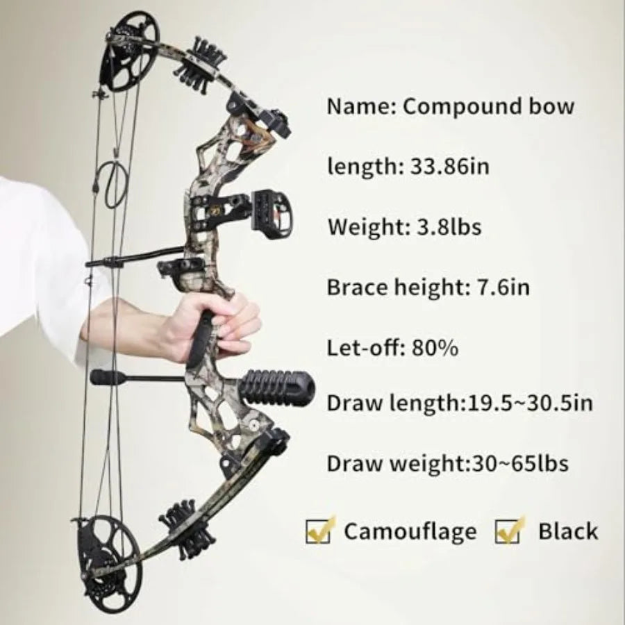 Adult Archery Compound Bow Fishing Combination Kit Adjustable 30-65lbs Composite Bow 19.5-30 Rope Length Hunting Equipment in B