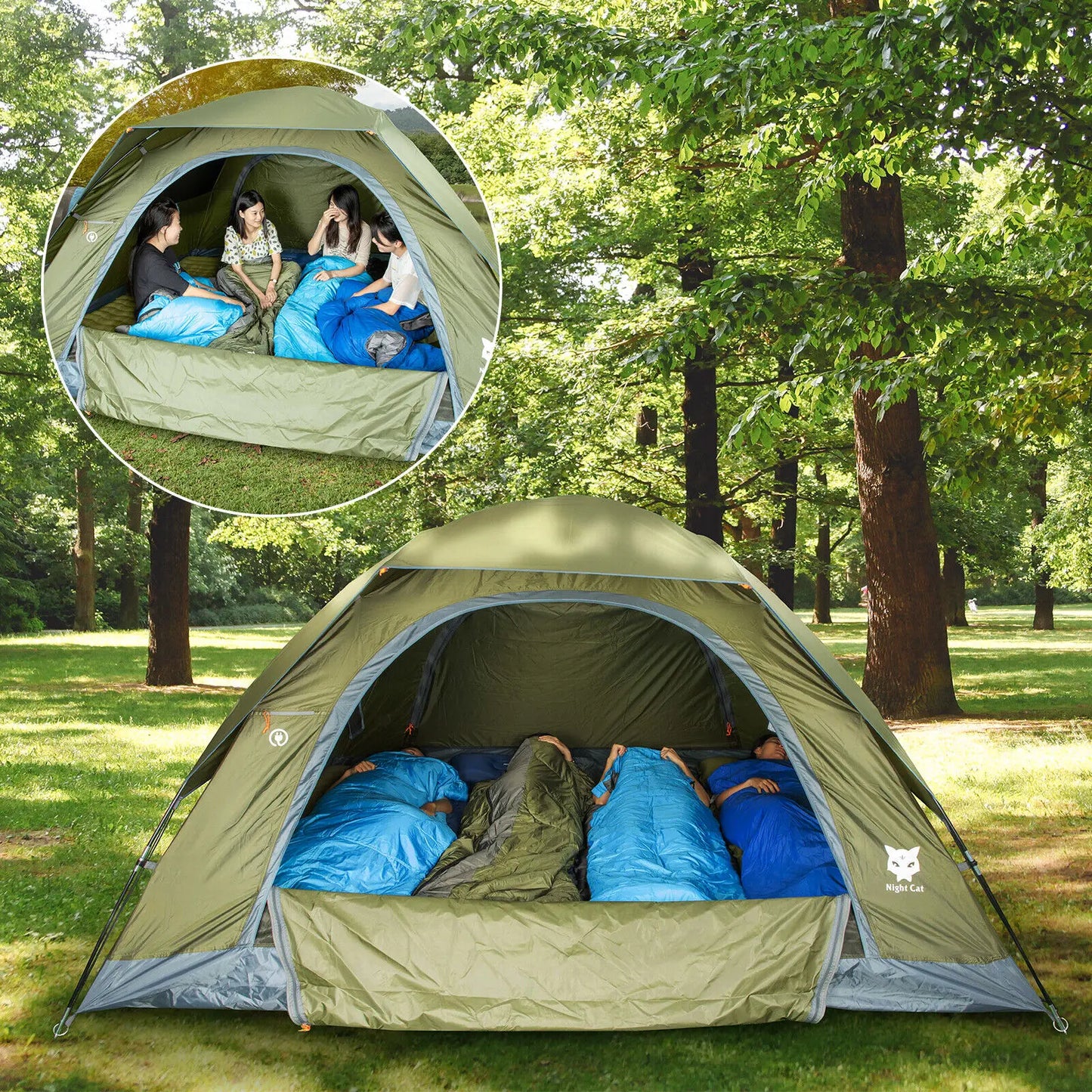 Night Cat Camping Tents 1 2 3 4 Persons with Unique Rainfly Backpacking Tent Easy Clip Setup Double Layers 2 Doors Waterproof Lightweight